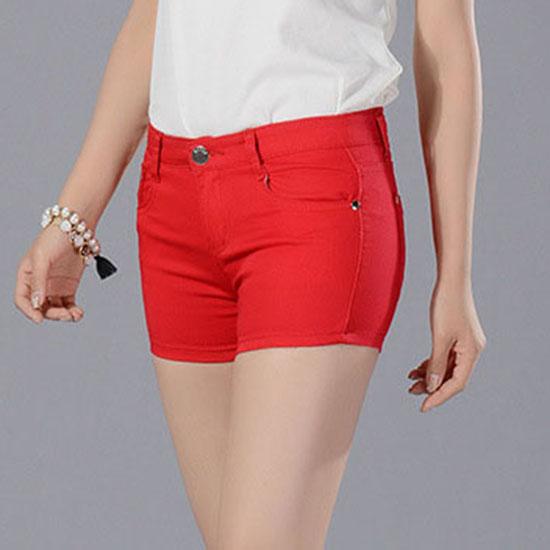 Denim-Shorts für Damen, Bleistift, lässig, Sommer, Bonbonfarben, Damen, Doppeltasche, Weiß, Blau, Rot