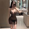 Sex Underwear Pajamas Sexy V-neck Low-cut Suspender Skirt Perspective Qn Shiny Temptation Slim Dress