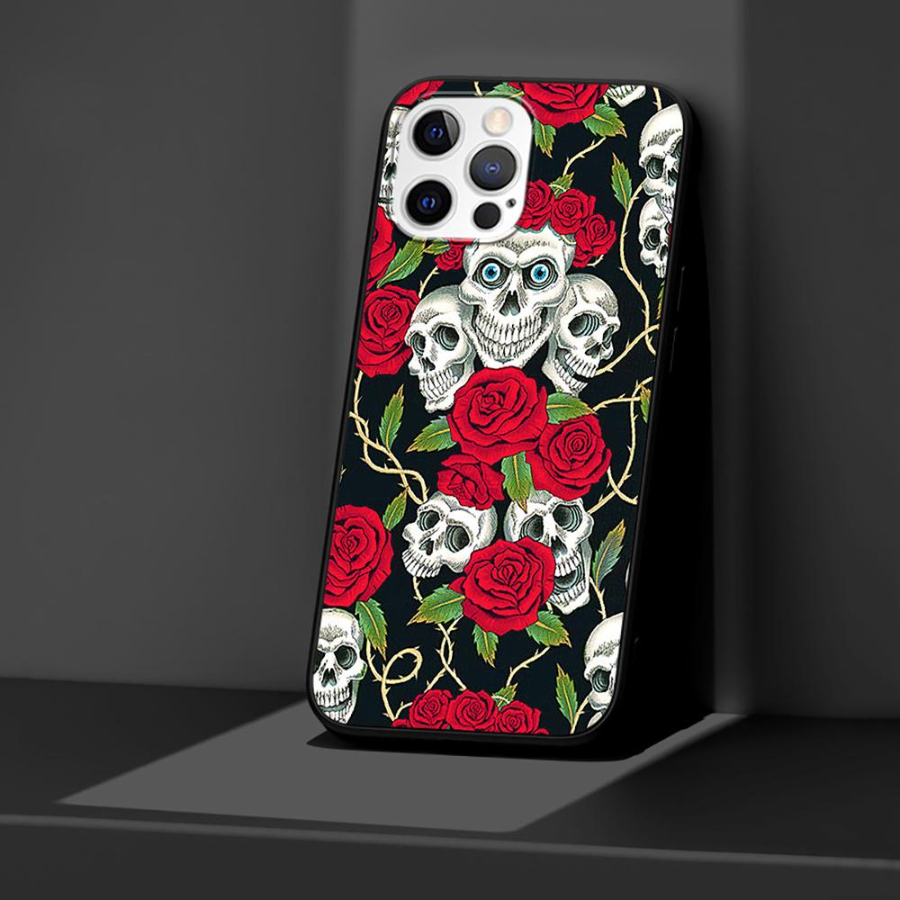 Grim Reaper Schädel Skelett Hülle für Apple iPhone 14 11 13 12 Pro Max XR 7 8 + SE 2020 XS 6 6s Plus 5 5s Schwarze Silikon Handyhülle