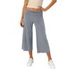 Women Elastic High Waist 3/4 Pant Casual Fit Wide Capris Leg Pants Trousers With Pockets