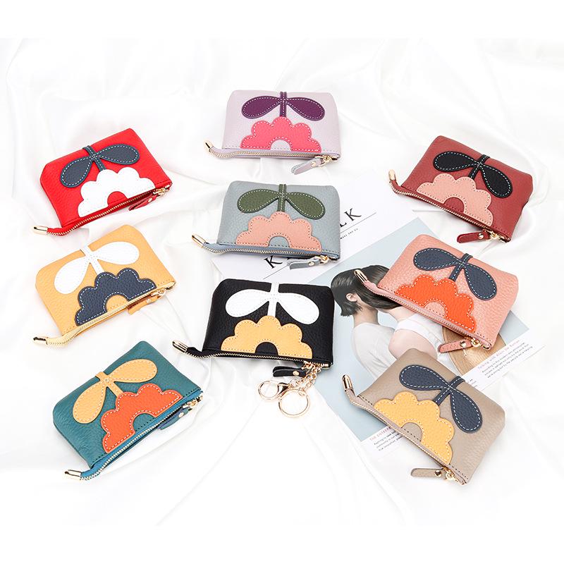 Women's Colorblock Floral Coin Purse - Cute Zipper Pouch for Change, Keys & Cards, Red Envelope Design