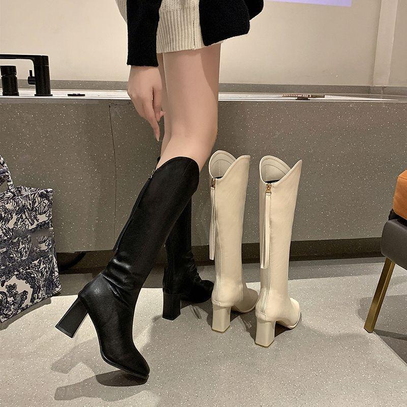 High Heels Versatile Coarse Heels But Knee Boots High Boots Women's Knight Boots 2025 Autumn and Winter New British Style Skinny