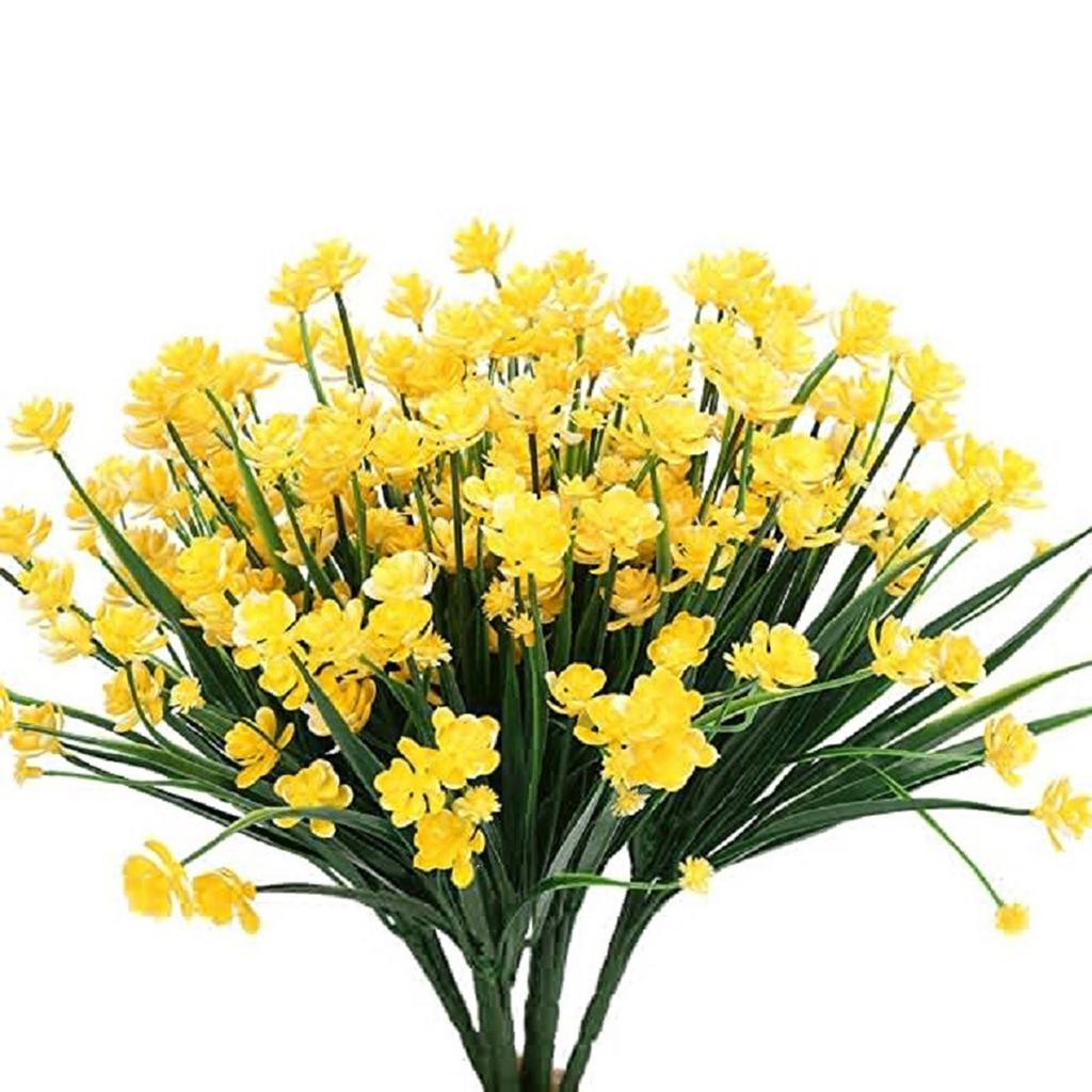 8 Bundles Babysbreath Outdoor Artificial Fake Flowers UV Resistant Shrubs Plants, Faux Plastic For Indoor Outdoor Garden Porch Window Box Home Decor