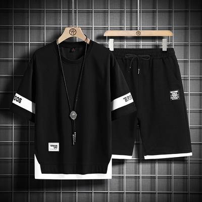 Set of Men's Summer Short Sleeved Loose Fitting Clothes Paired with Shorts Casual Sports Set