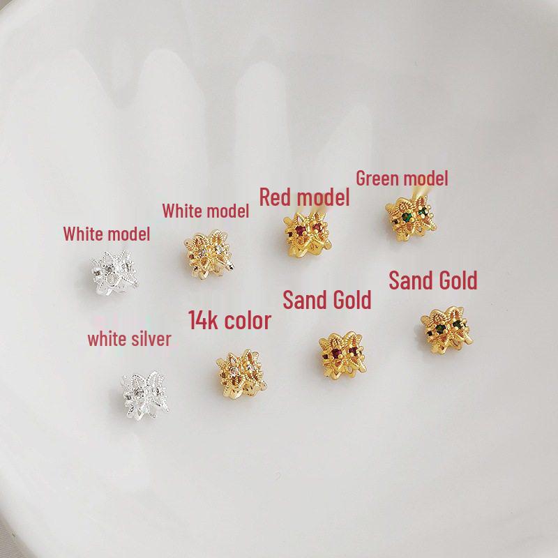 Gold-Plated Color-Preserving Zirconia Flower Spacer Beads for DIY Jewelry