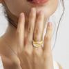 Stainless Steel Geometric Double-Layer Hollow Ring For Women  Irregular Black And White Enamel Ring With Adjustable Jewelry
