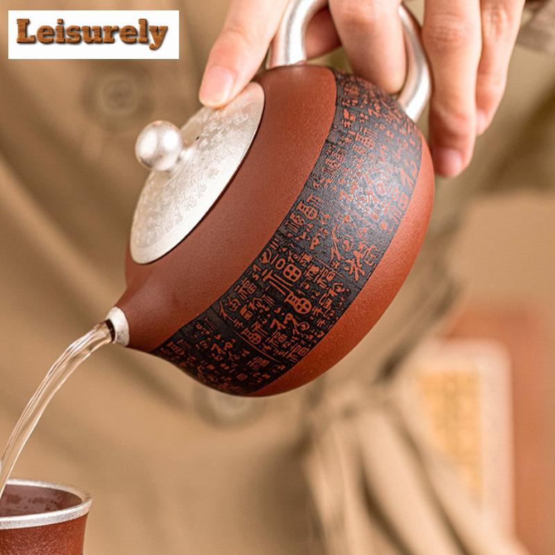 200ml Handmade 999 Gilded Silver Teapot Good Fortune Zhu Mud Zisha Xi Shi Pot Tea Maker Kettle Cha Accessories Collection Gifts