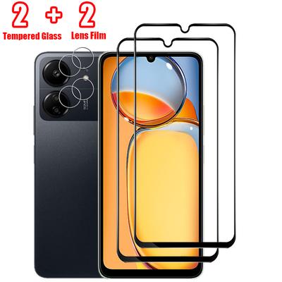 4IN1 [2 Bildschirmgläser + 2 Linsenfolien] Vollbildschutz aus gehärtetem Glas HD für Redmi Note 13 4G 5G / Note 13 Pro A3 A3X 13c POCO X6 Pro M6 C65