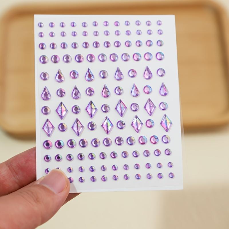 Multi-Size 3D Purple Synthetic Gemstones Teardrop, Rhombus, Round Drill Face Stickers for DIY Makeup Eye Decoration Sparkling Rhinestone for Crafts