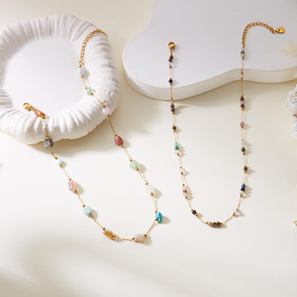 Stainless Steel Sunflower Necklace With Natural Turquoise Beads For Women