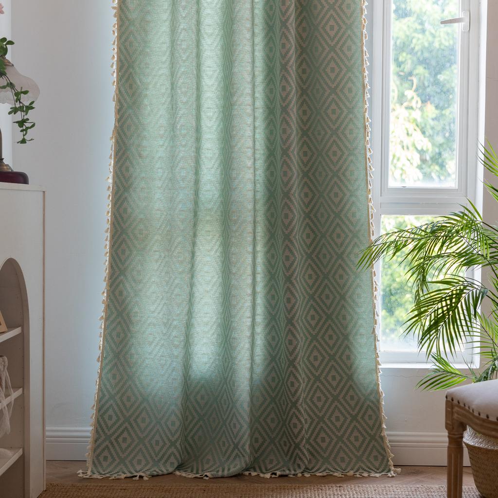 Curtains Finished Herringbone Jacquard Blackout Matcha Green Bedroom Living Room Thickened Kitchen Curtains