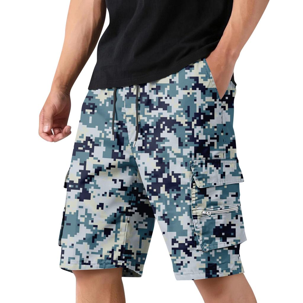 Men's Camouflage Cargo Shorts with Drawstring, Casual Workout Shorts for Summer, Multi-Pocket Elastic Waist Shorts