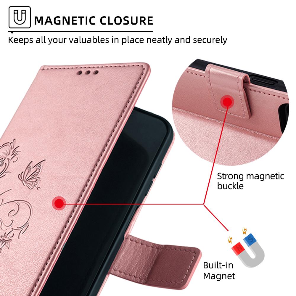 For Samsung Galaxy S25 FE Case Butterfly Flower Imprinted PU Leather Wallet Phone Cover