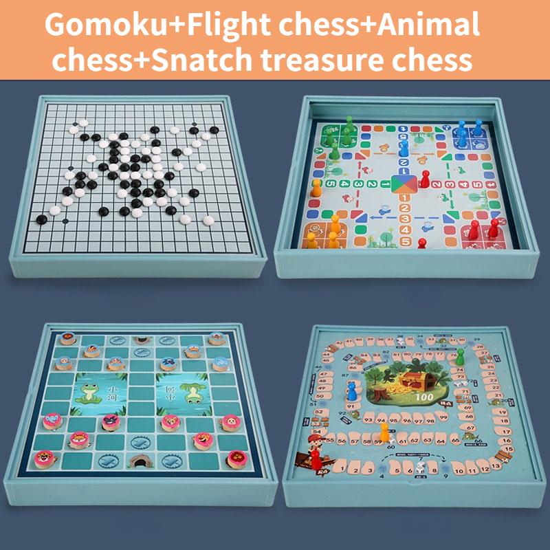 Wooden Multi-Function Flight Chess Checkers For Kids Chinese And International Chess Animal Chess Gobang Educational Toys Board