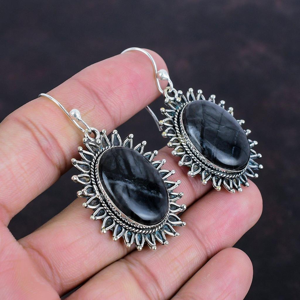 Picasso Jaspis Ohrringe 925 Sterling Silber Ohrringe Handgemacht Natürlicher Edelstein Schmuck Unikat Ohrringe Verlobungsgeschenke Picasso Jaspis Schmuck