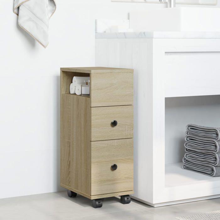 VidaXL Narrow Bathroom Cabinet On Wheels Sonoma Oak, Narrow Bathroom Storage, Bathroom Storage 855234