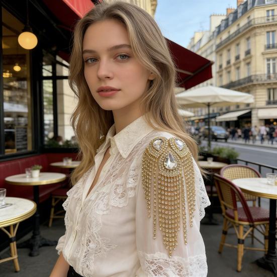 Fringe Rhinestone Epaulette Waterdrop Shoulder Epaulette Sparkling Tassel Epaulet Accessory for Costume Party