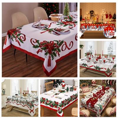 Weihnachts-Rechteck-Tischdecke, Tischdecke mit Weihnachtsstern-Design für Neujahrsparty und Abendessen, Weihnachts-Tischdeko, Tischdecke