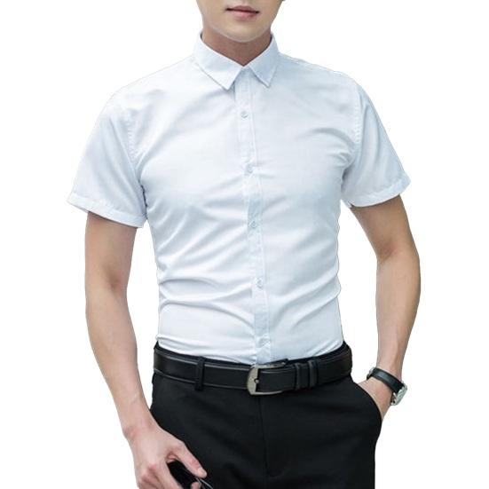 Men Summer Dress Shirt Slim Fit Short Sleeve Shirt Turn-Down Collar Button Up Shirt for Office Date Business Wear