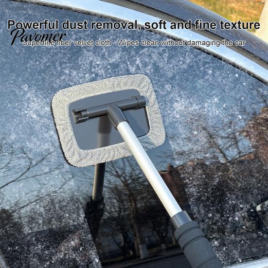SUV Window Cleaning Accessories Car Windshield Cleaner with Retractable Handle & Rotating Head Microfiber Pads, Auto Glass Absorbent Pads Tool