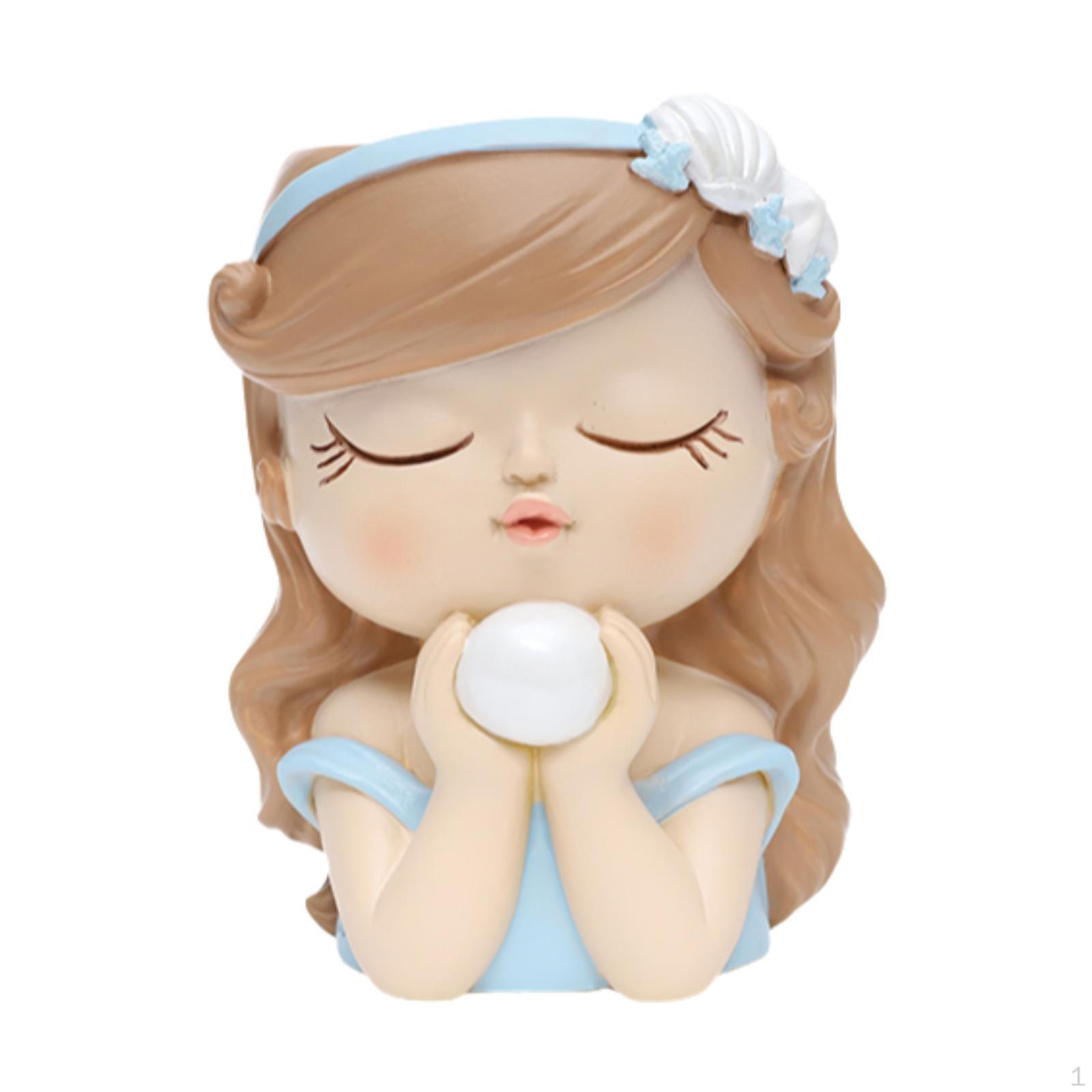 

Bonsai Holder Girl Face Planter Collectible Cartoon Resin Piece 8x8x11cm_Blue Brown