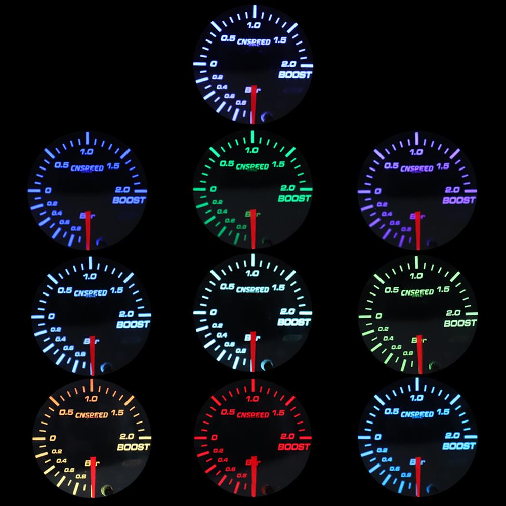 Universal 2" 52mm 10 Color Turbo Boost Gauge LED 12V Racing RPM Tachometer Water Oil Temperature Meter Red Pointer With Sensor