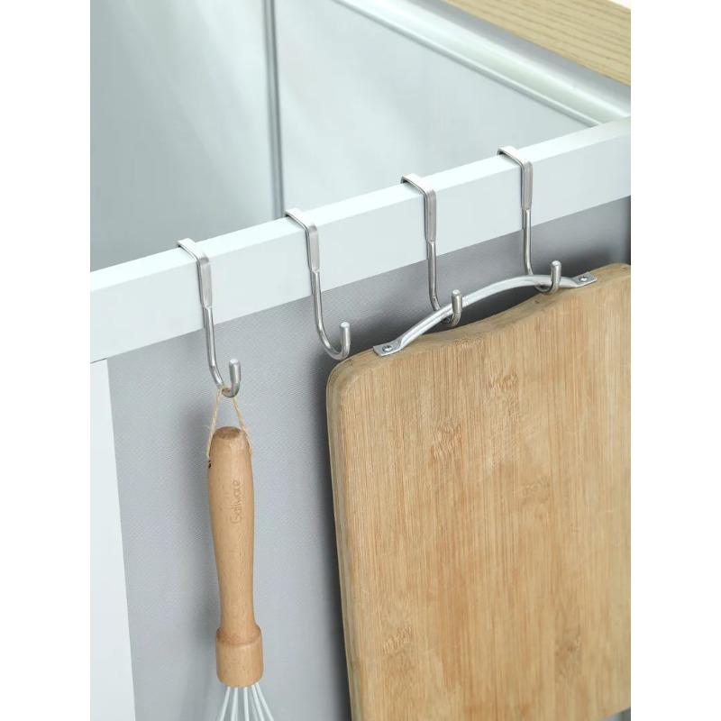 304 Stainless Steel Hook Free Punching Double S-Shape Hook Kitchen Bathroom Cabinet Door Silvery Type Coat Towel Storage Hanger