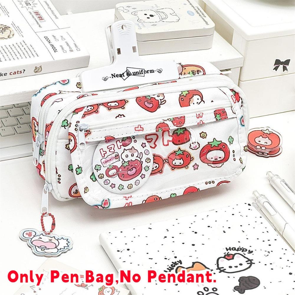 

Multilayer Pen Bag Flip Design Stationery Bag Durable Pencil Case Gift Tomato Kitten