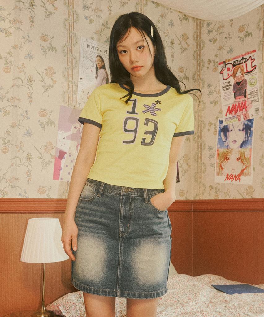 1993STUDIO W 1993 Flower Baby Ringer T-Shirt_Yellow
