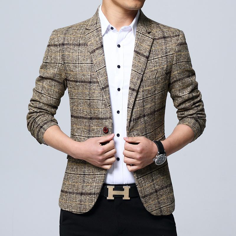 Autumn and Winter Men's Korean Version Slim-fitting Large-grid Suit, Men's Large-size Casual Blazer, Jacket
