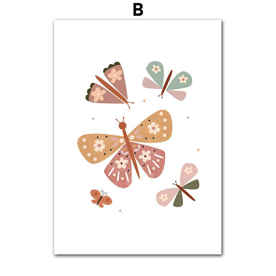 Rosa Sonne Wolke Regenbogen Blume Schmetterling Kindergarten Nordic Poster Und Drucke Leinwand Malerei Wand Kunst Bilder Baby Kinder Zimmer Dekor