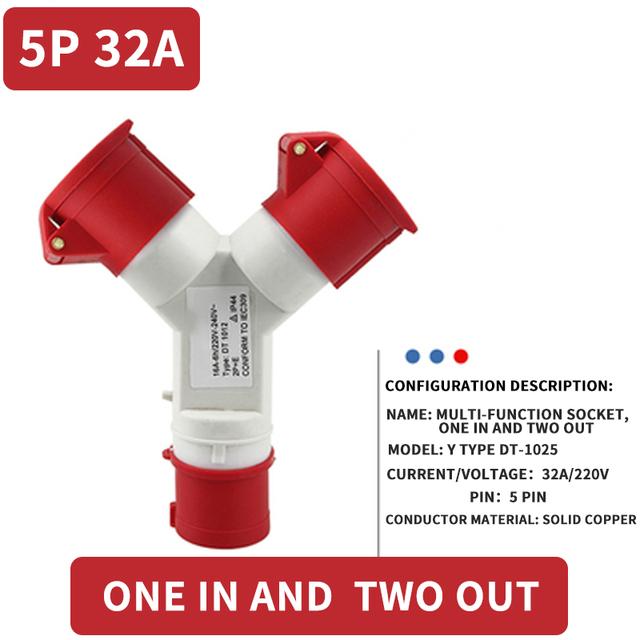 KRE IP44 Wasserdichter Industriestecker Dreiwege-Y-Typ-Steckdose 16A 32A 3 4 5 Pin Verdrahtung und Drehstromanschluss 1013