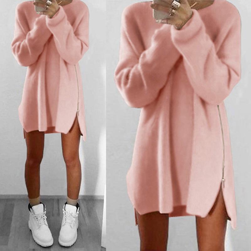 Luxurious Womens Jumper Knitted Sweaters Dress With Solid Casual Long Sleeves