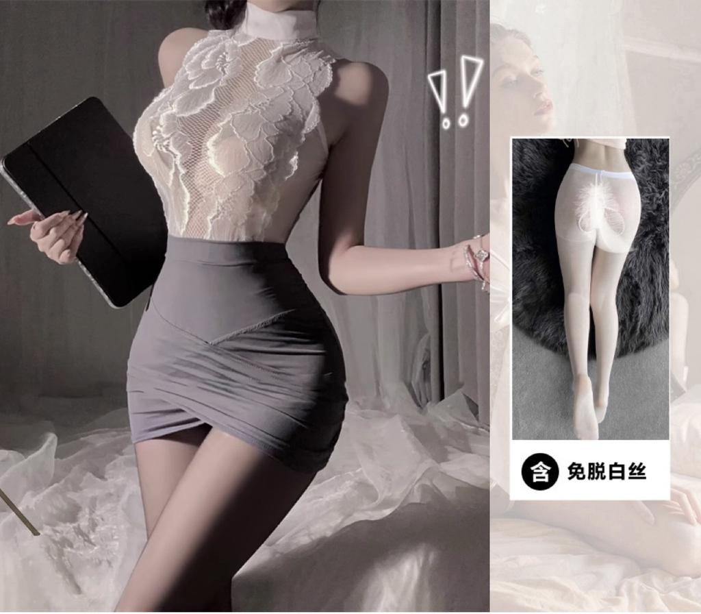 Domila's New Stewardess Secretary Hip Skirt Is Passionate and Seductive, Sexy Hollow Uniform, No Small Chest Open Uniform