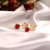 14K gold-wrapped hollow lace diamond stud earrings cinnabar red festive temperament high-end earrings earrings pendant earrings tide