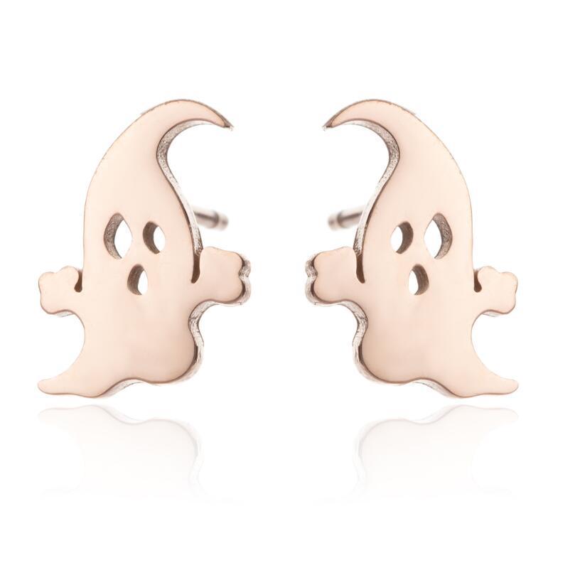 Retro Halloween Pumpkin & Ghost Stud Earrings - Stainless Steel, Cute Gift for Women & Best Friend