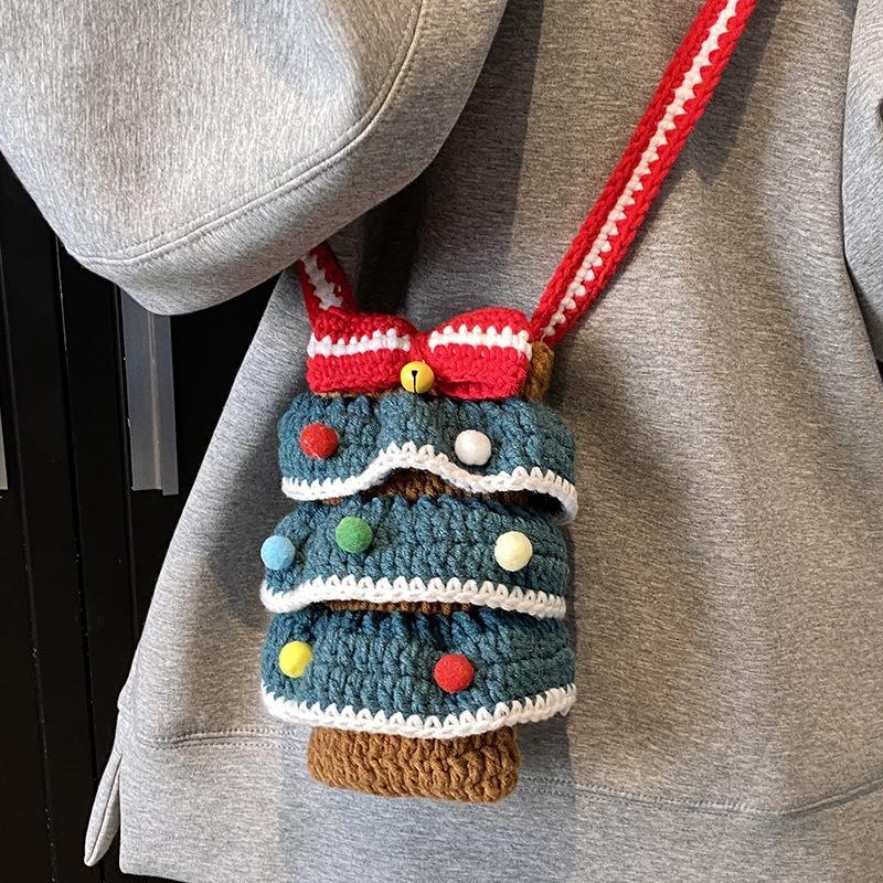 Fashion Niche Design Sense Cute Christmas Tree Weaving Mobile Phone Bag Personality Trend Messenger Bag Woman