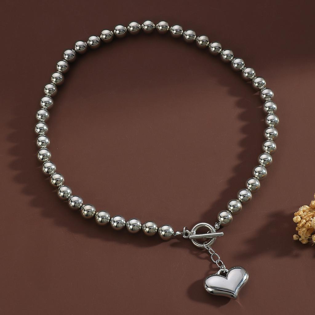 Versatile Imitation Pearl Personality Beaded Love Necklace Exaggerated Geometric Round Bead Neck Chain Women's