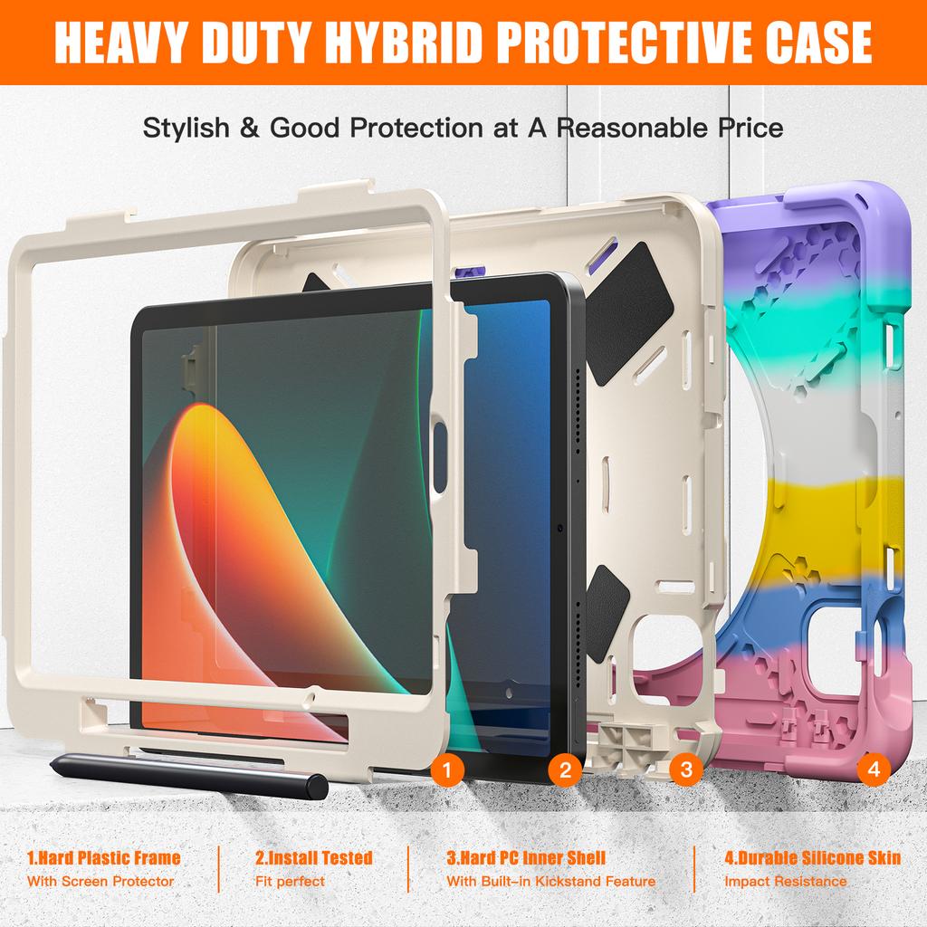 For Xiaomi Pad 5/Pad 5 Pro Case Rotary Kickstand PC+Silicone Hand Strap Tablet Cover