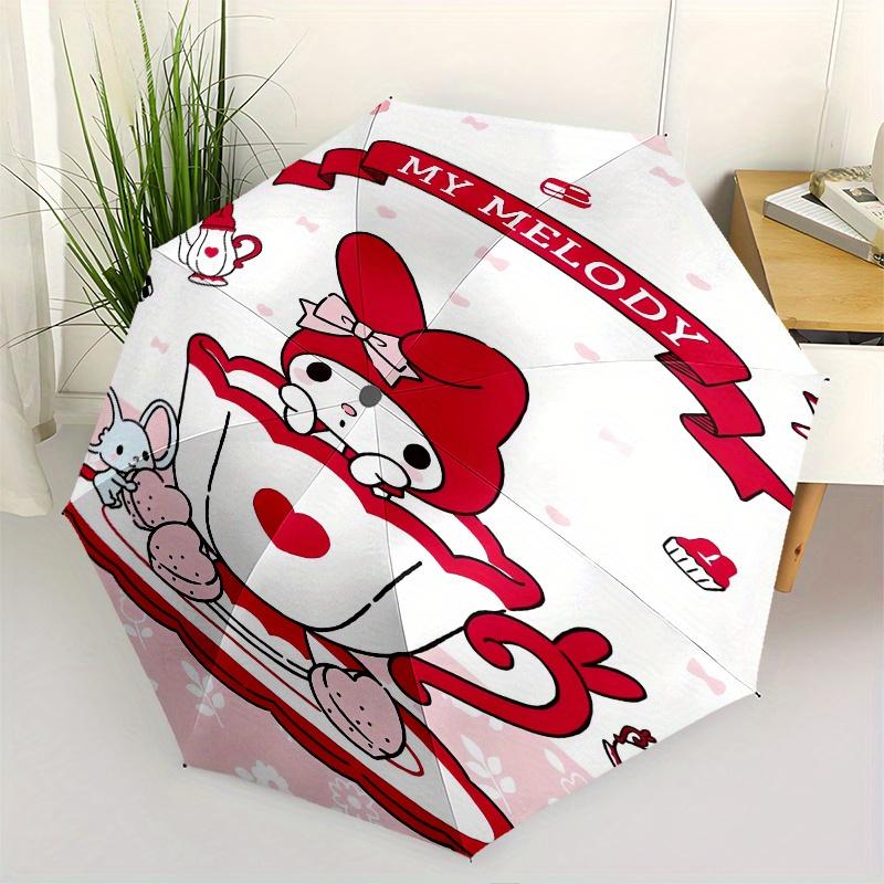 

My Melody,Tea Cup Automatic Folding Umbrella Simple 8 Rib Design, Bright Cartoon Pattern, Durable Iron Frame, Suitable For Travel, Outdoor,