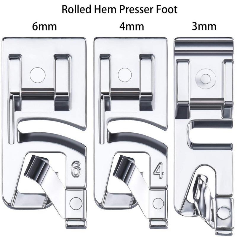 3pcs Sewing Hem Domestic Sewing Machine Foot Presser Rolled Hem Feet Set for Brother Singer Sewing Accessories