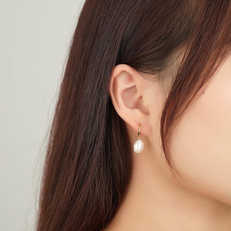 Beixi Silverware S925 Baroque Pearl Sterling Silver Earrings for Women – Versatile European  American High-end Style 925 Silver