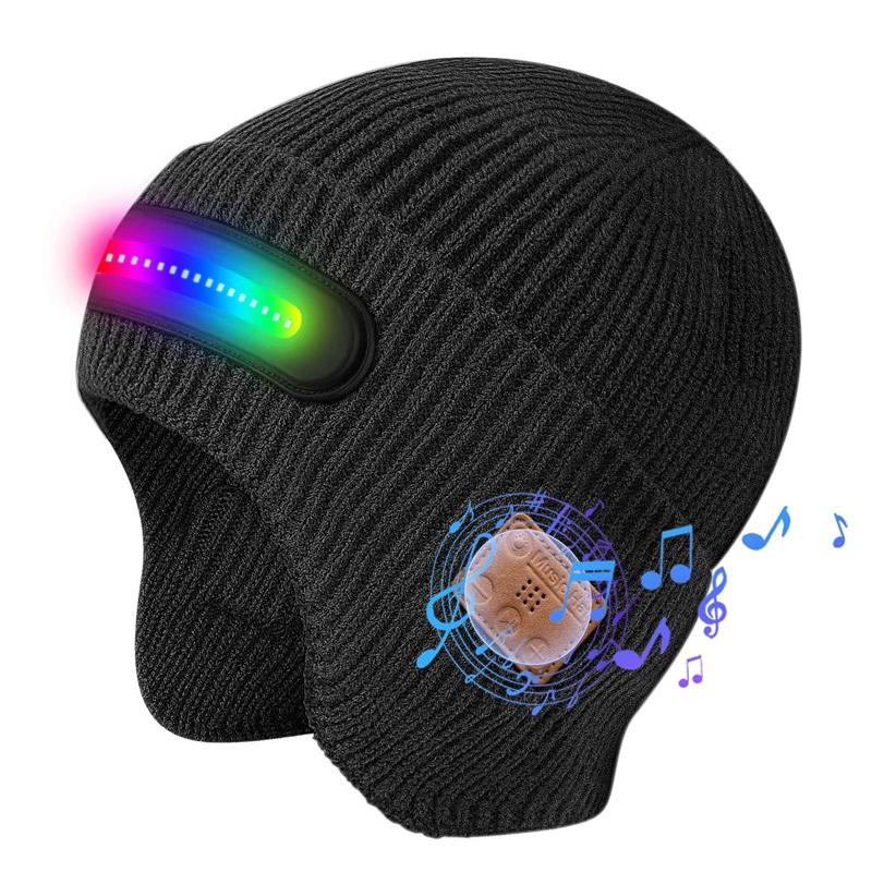 Wireless Bluetooth 5.4 Music Beanie Hat with Reflective Stripe, Waterproof Noise Reduction Stereo Headphones for Outdoor Sports
