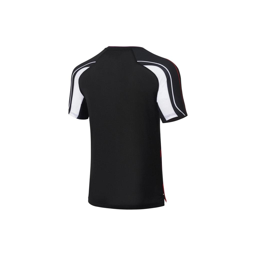 Li Ning Table Tennis Series Striped Print Logo Quick-Dry V-Neck Short Sleeve Regular T-Shirt Men Tops Black AAYS237-3