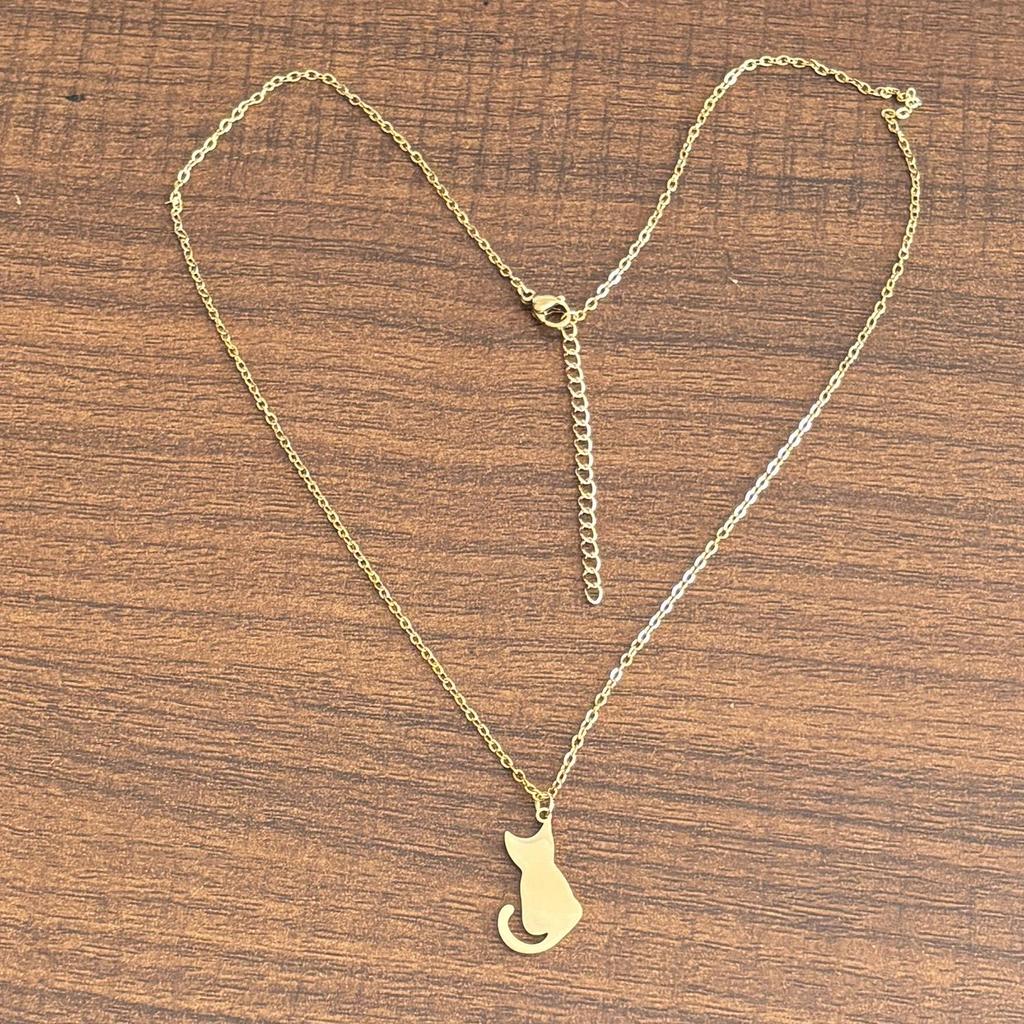 18K Gold Plated Stainless Steel Cute Cat Pendant Necklace for Women