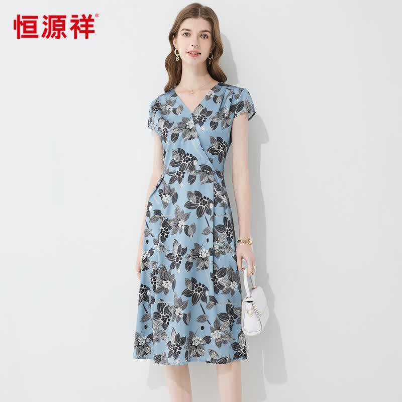 Hengyuanxiang Silk V-neck Printed Midi Dress M