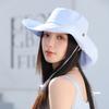 Sombrero de Pescador Plegable Versátil con Correa para el Sol, Sombrero a Cuadros Coreano con Visera Grande para Mujer, Verano, Exterior, Viajes, Protección Solar