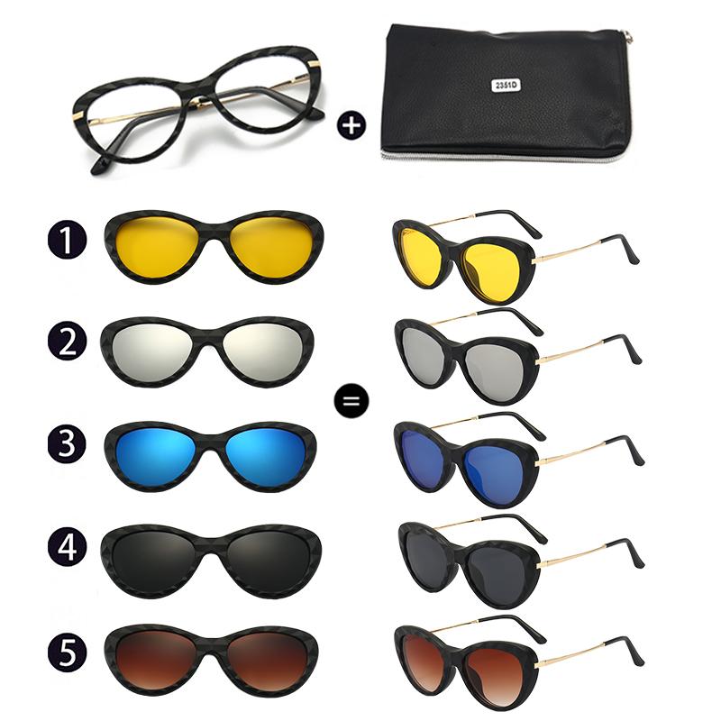 

KAMMPT Polarized Cat Eye Sunglasses Set with Replaceable Magnetic Lenses Women Fashion Shades Multi-color Outdoor Sun Glasses as picture shows