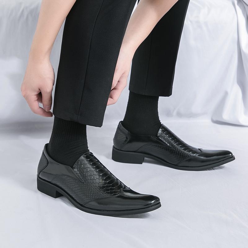 Fashion Luxury Brand Men Leather Shoes Slip-On Black Crocodile Mens Dress Shoes Print Woven Pattern Loafers Wedding Office Shoes For Men