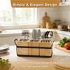 SHGO-Bamboo For Countertop Kitchen Utensil Holder 3-Compartments Organizer For Cooking Tools, Silverware, And Spatulas